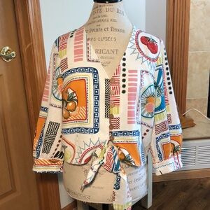 Joie White and Red Graphic Tie Front Blouse